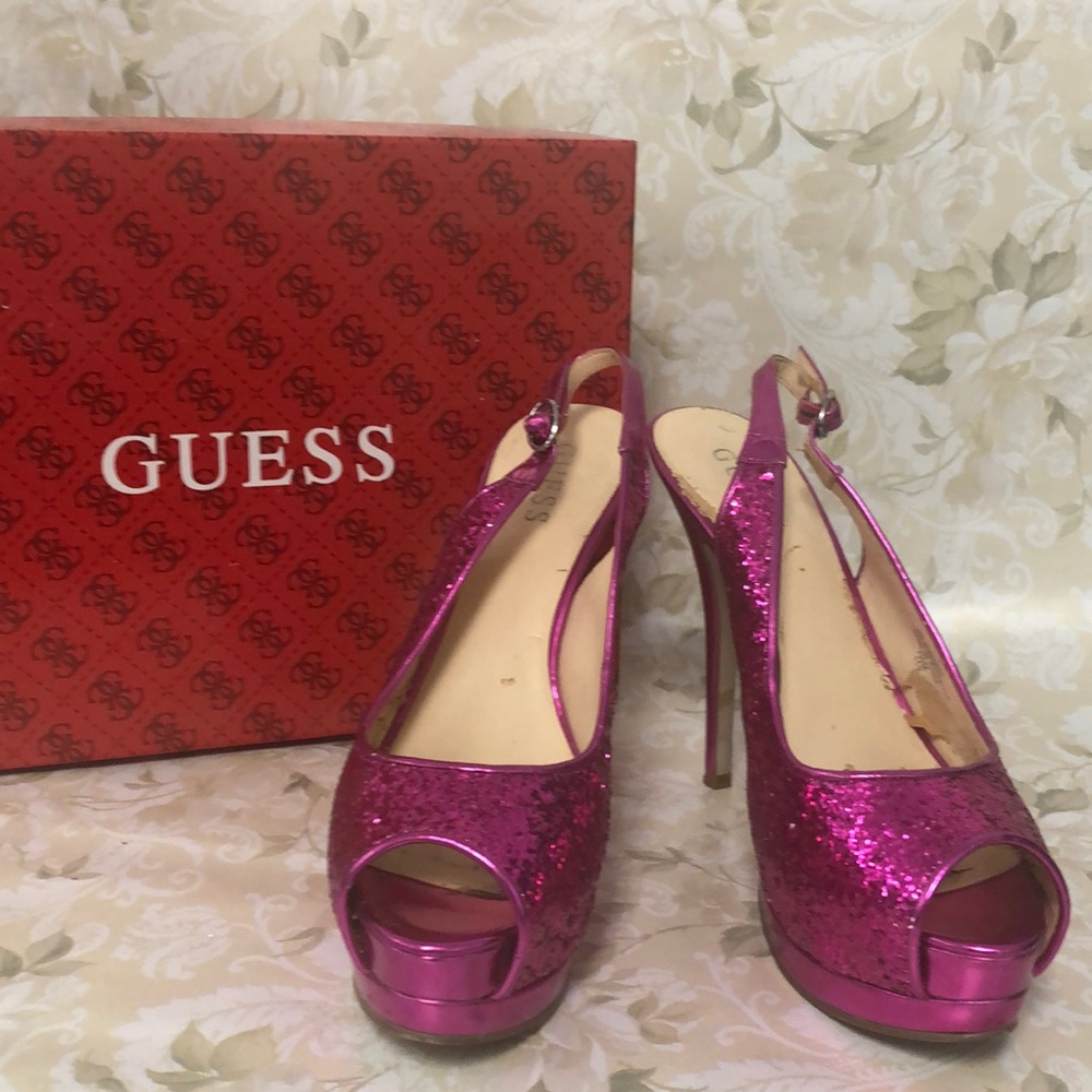 Guess Dark Pink Glitter Heels